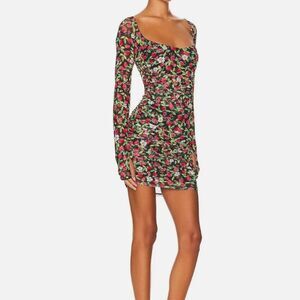 AFRM Leona Strawberry Print Ruched Bodycon Dress NWT Size Small